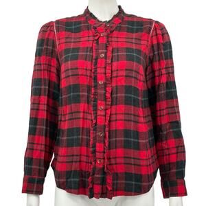 Soft Surroundings Top Womens Small Red Black Triana‎ Shirt Flannel Plaid Cabin